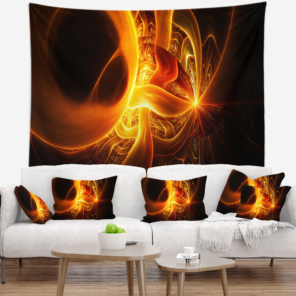 Bright Yellow Designs on Black Abstract Wall Tapestry, 60"x50"
