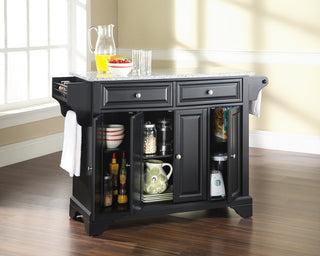 LaFayette Solid Granite Top Kitchen Island, Black Finish