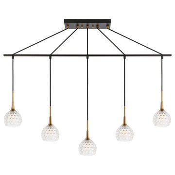 Bristol 5-Light Linear Pendant, Brass/Bronze, Clear Crystal Ball, LED G9