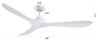 56" Modern Propeller Ceiling Fan with Remote Control and DC Reversible Motor, White
