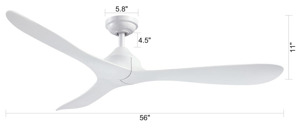 56" Modern Propeller Ceiling Fan with Remote Control and DC Reversible Motor, White