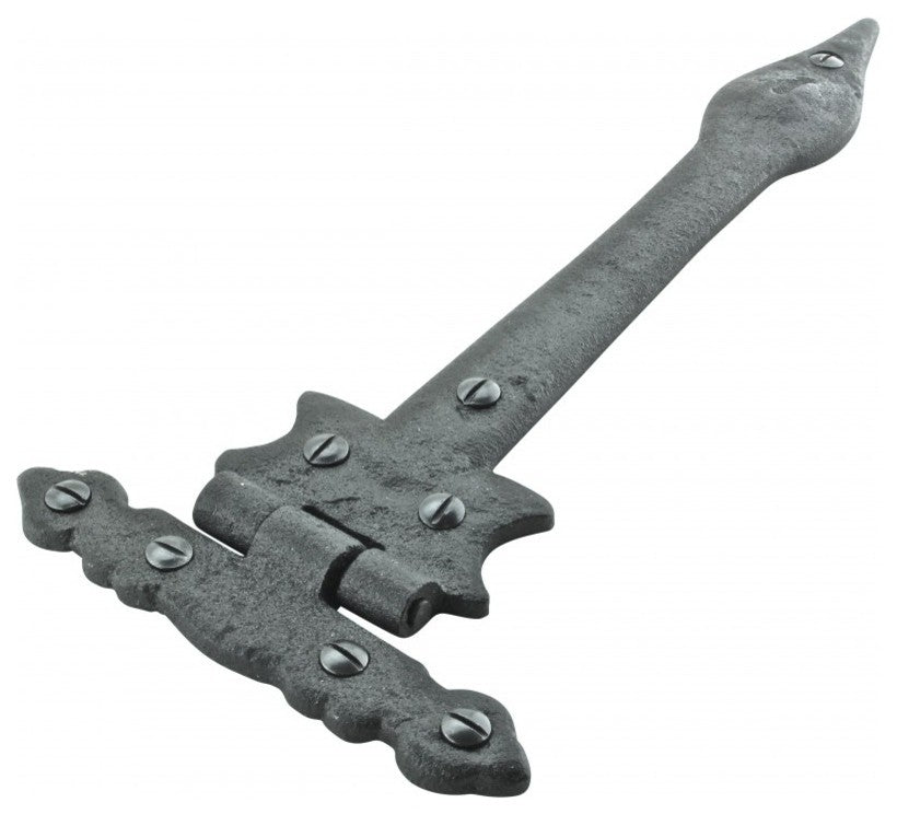 Black Wrought Iron Door Strap Hinge 9" L Colonial Spear Tip Flush Mount Hinges