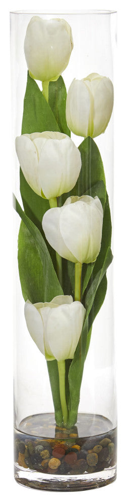 Nearly Natural Tulips Artificial Arrangement in Cylinder Vase