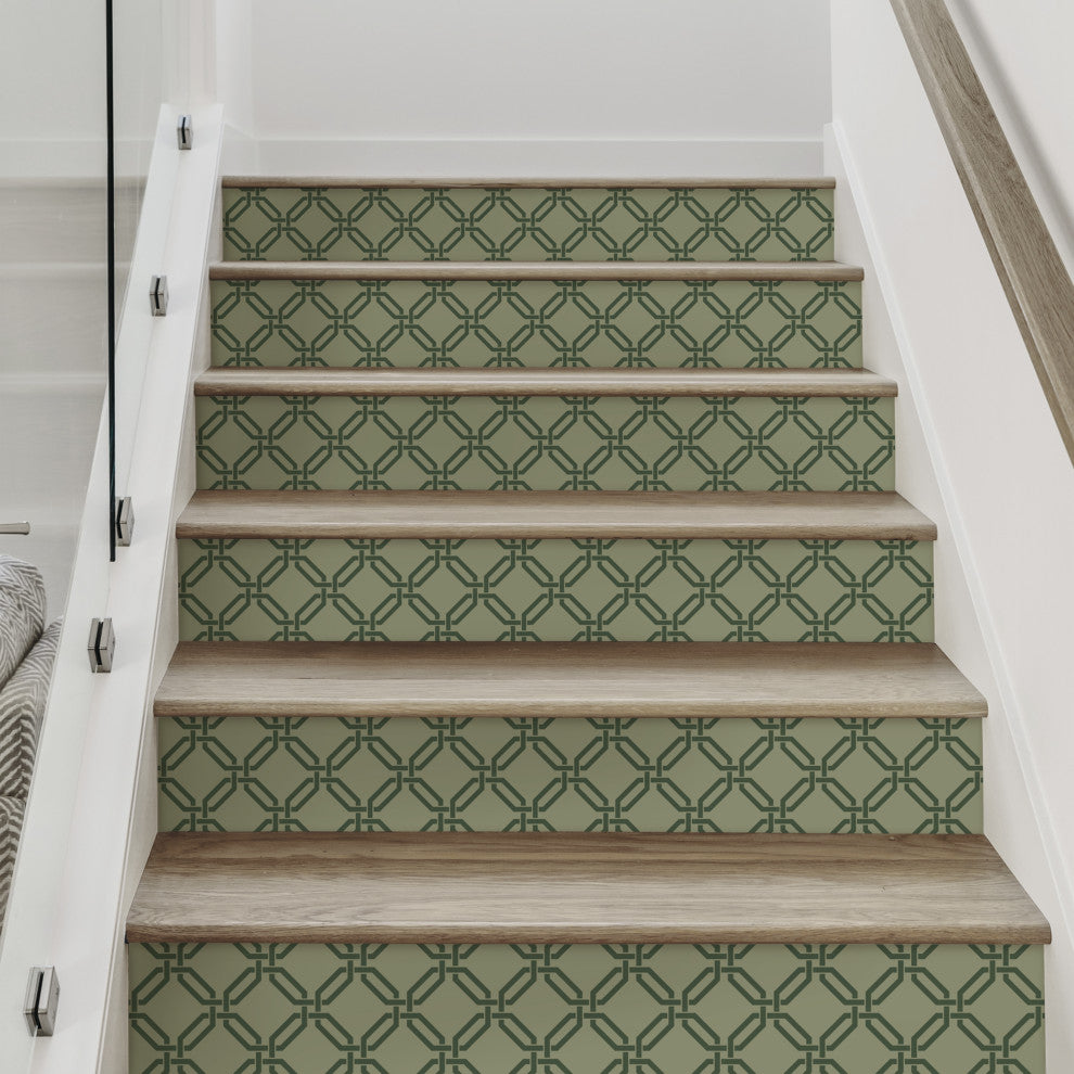 Octagon Links Peel and Stick Stair Riser Strips, Green, 48"w X 7"h, 6 Pack