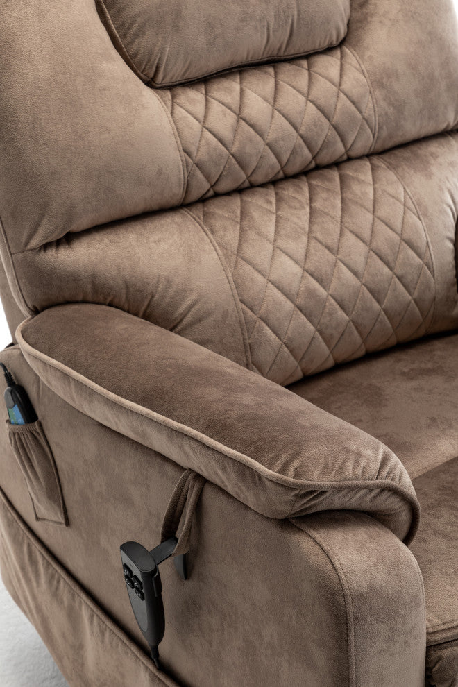 Motor Lift Recliner with Infinite Position & Extra-Wide Seat, Beige+brown