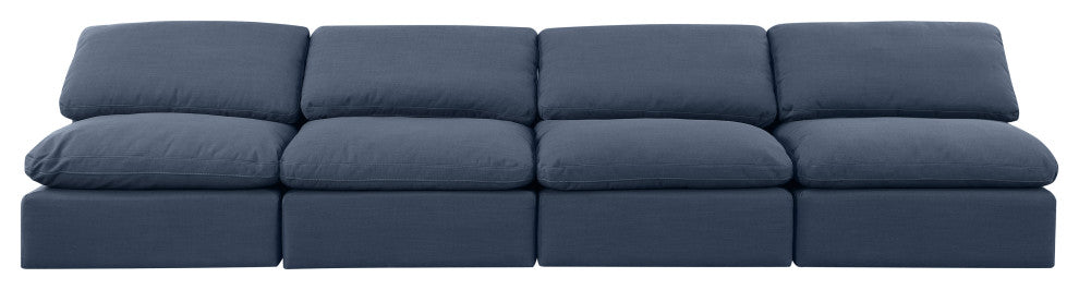 Indulge Upholstered Modular Sofa, Navy, 4-Piece: 4 Armless Chair, Down Stuffed Linen Textured Fabric