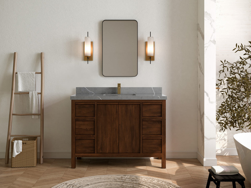 Elizabeth 48 Single Sink Bath Vanity in Dark Walnut Teak 2" Piatra Gray