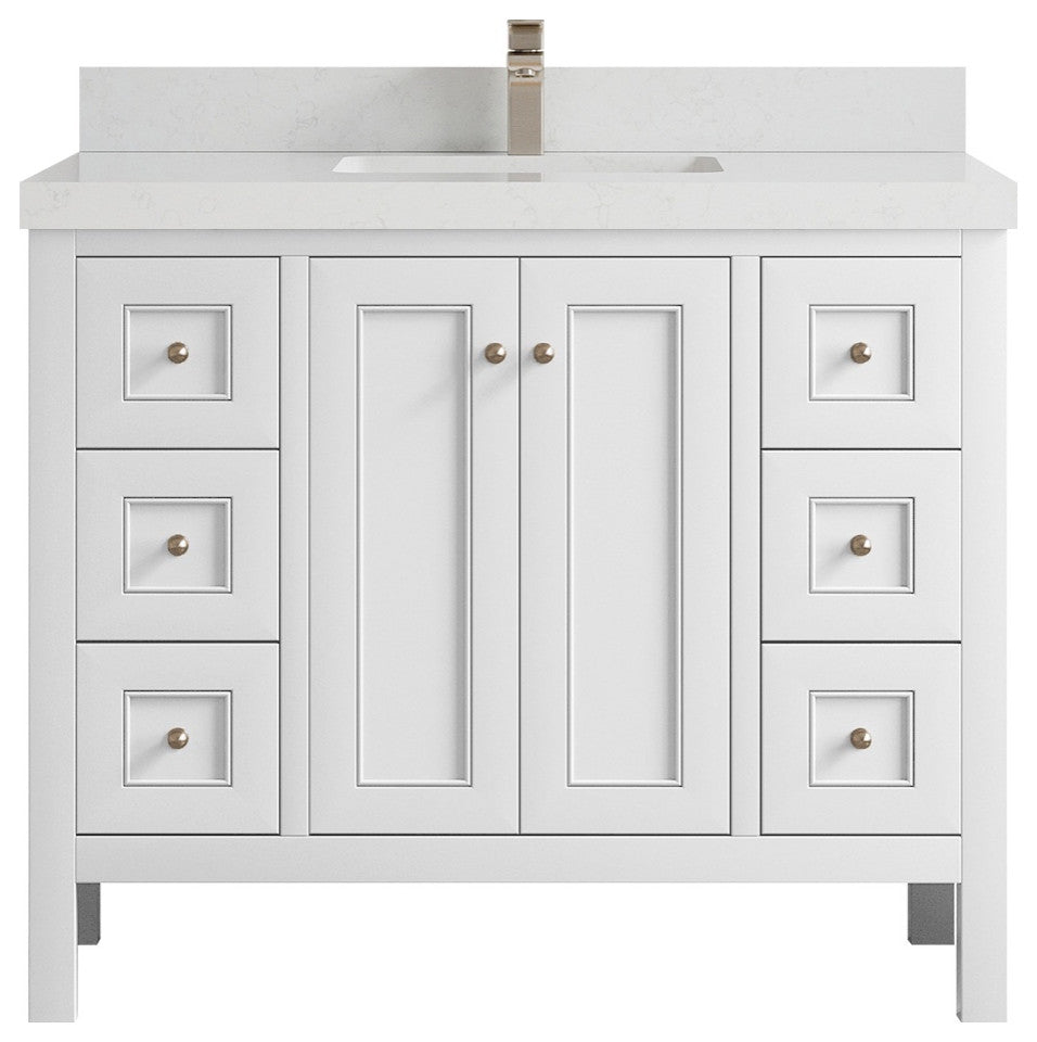 Nashville 42" Single Sink Bath Vanity, White 2" Carrara Quartz
