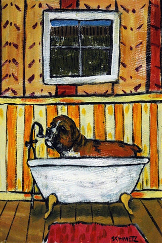 "Boxer Bath" Painting Print on Wrapped Canvas, 12"x18"
