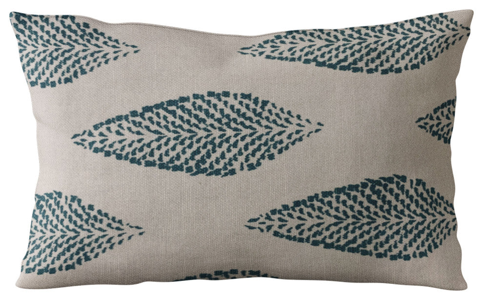 Plutus Blue Large Leafs Floral Luxury Throw Pillow, 24"x24"