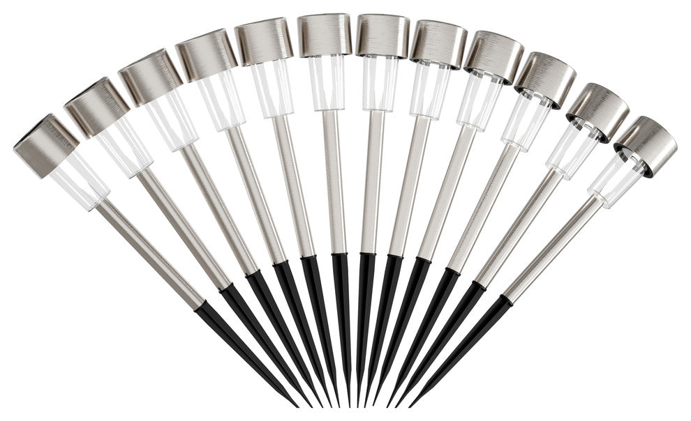 Solar Path Lights- 12.2" Stake Lighting Set of 12 by Pure Garden, Silver