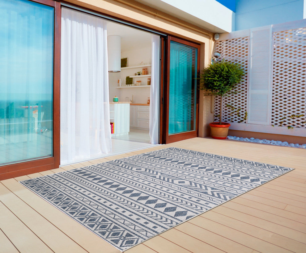 Provo Natura Indoor/Outdoor Coastal Area Rug, Ivory/Blue, 2'7" X 3'11"