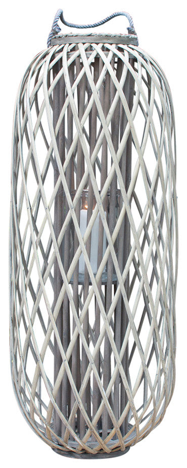 Gray Lattice Pillar Candle Holder Large 31" Hurricane Lantern Floor