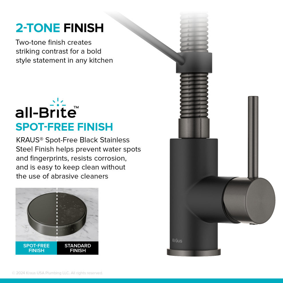 Bolden Commercial Style 2-Function Pull-Down 1-Handle 1-Hole Kitchen Faucet, Matte Black/ Stainless Black