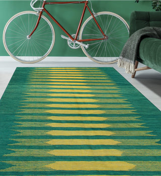 Modern Flatweave Baki Green/Gold Rug, 5'7x7'11