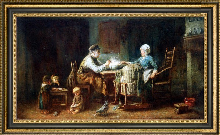 Jozef Israels a Frugal Meal Framed Premium Canvas Print, 15"x30"
