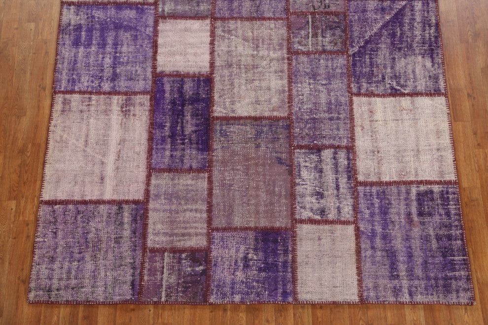 Vintage Patchwork Turkish Area Rug Hand-tufted Wool Carpet 7x9