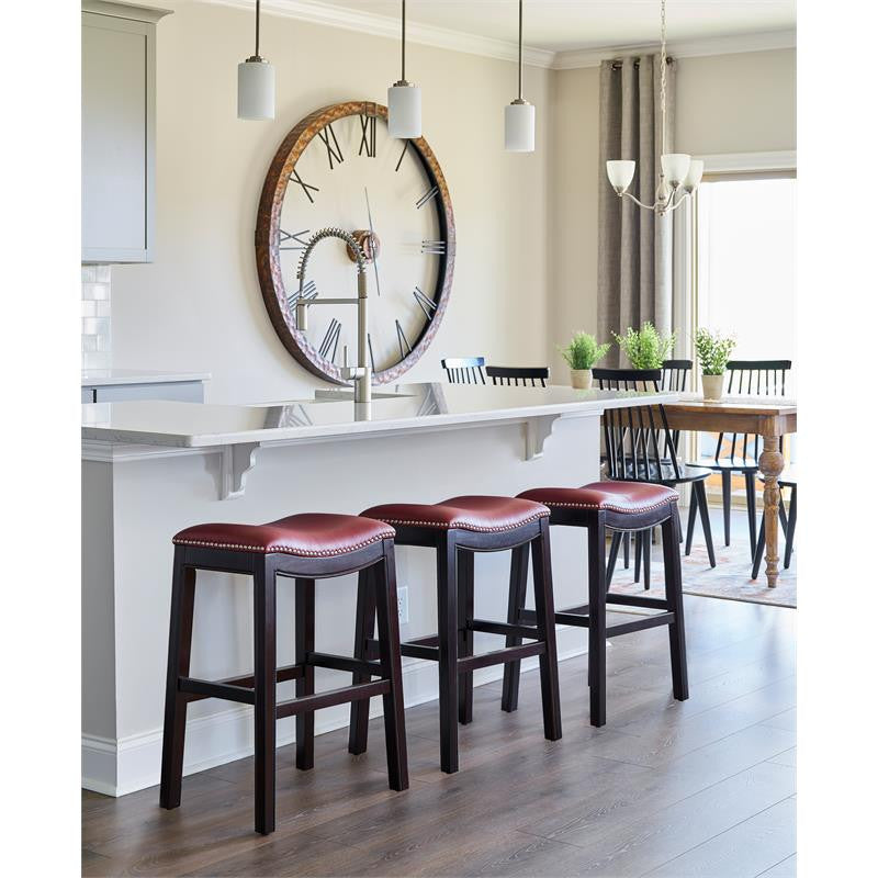 New Ridge Home Goods Julian Counter Height Barstool With Red Faux Leather Seat