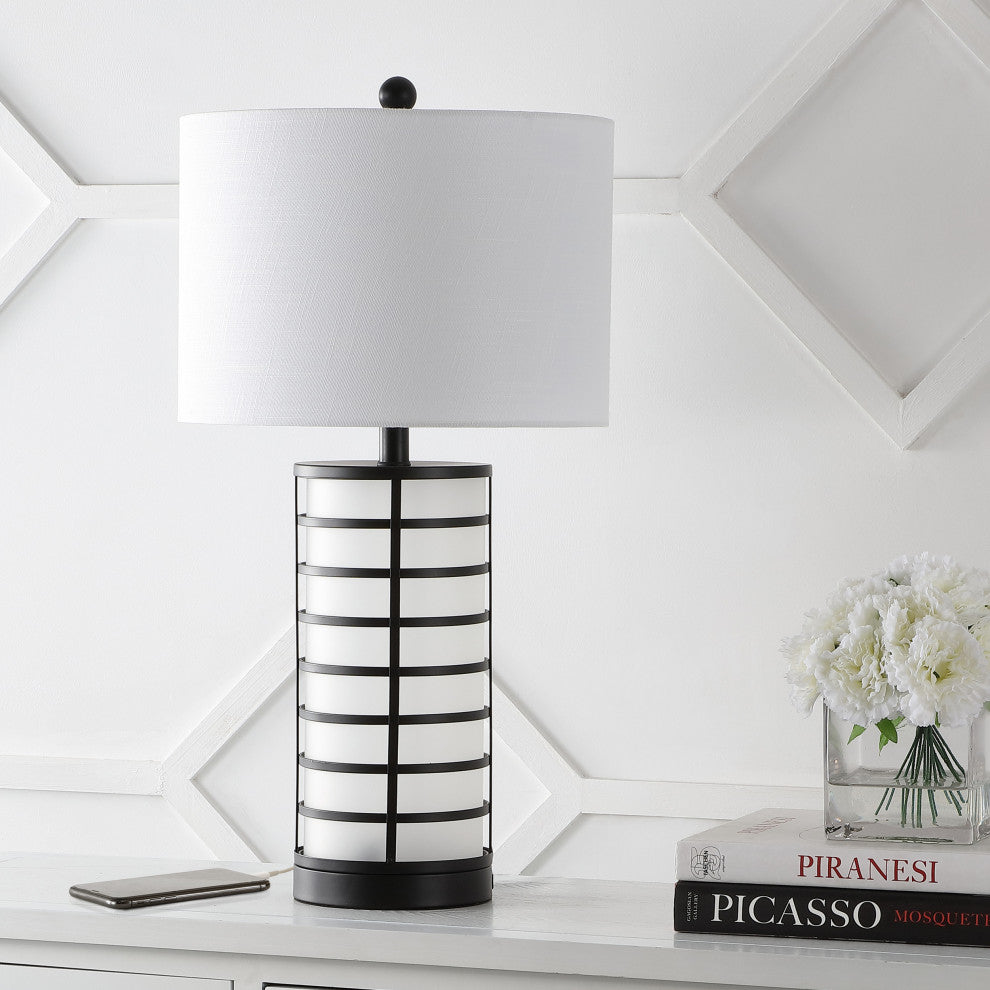 Jayce 27" Modern Industrial Iron Nightlight LED Table Lamp With USB, Black