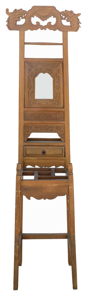 Chinese Oriental Wood Carving Cloth Rack Panel Wash Basin Stand Hcs6047