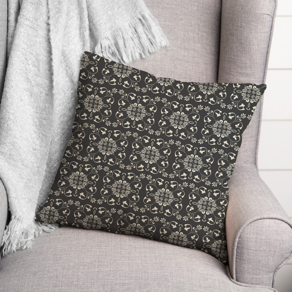 Charcoal Medallion Pattern 18x18 Spun Poly Pillow