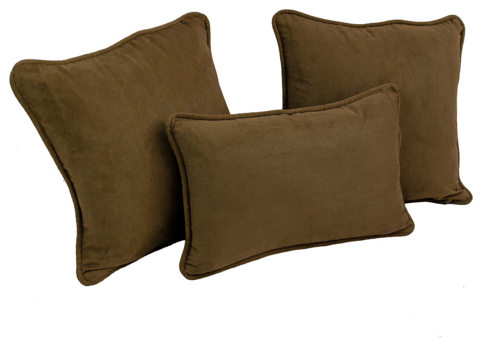 Double-Corded Solid Microsuede Throw Pillows With Inserts, Set of 3, Chocolate