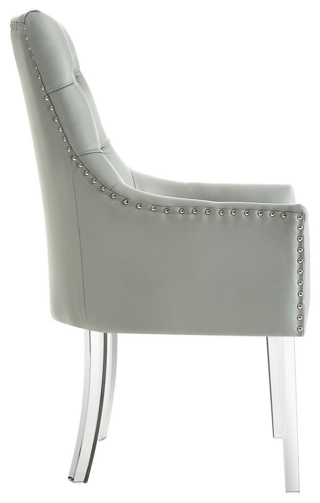 Naomi Acrylic Leg Dining Chair, Armless, Set of 2, Gray, Leather PU