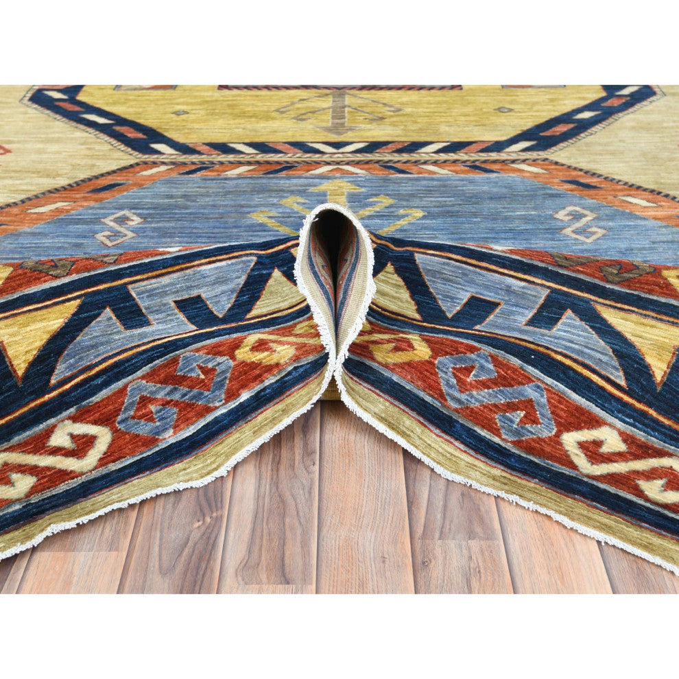 Green Soft Wool Hand Knotted Armenian Inspired Design 200 KPSI Rug, 10'2"x13'6"