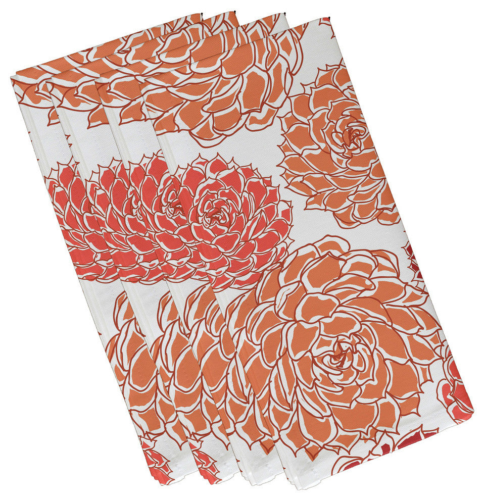 19x19", Olivia Floral Print Napkin, Coral, Set of 4