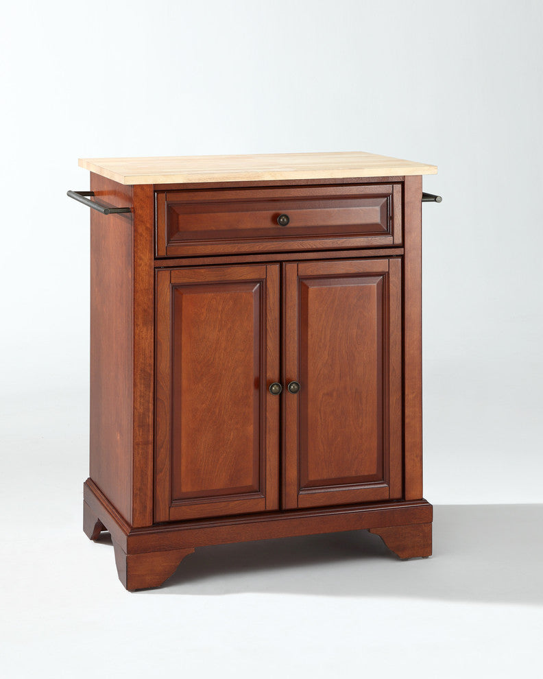 LaFayette Natural Wood Top Portable Kitchen Island, Classic Cherry Finish