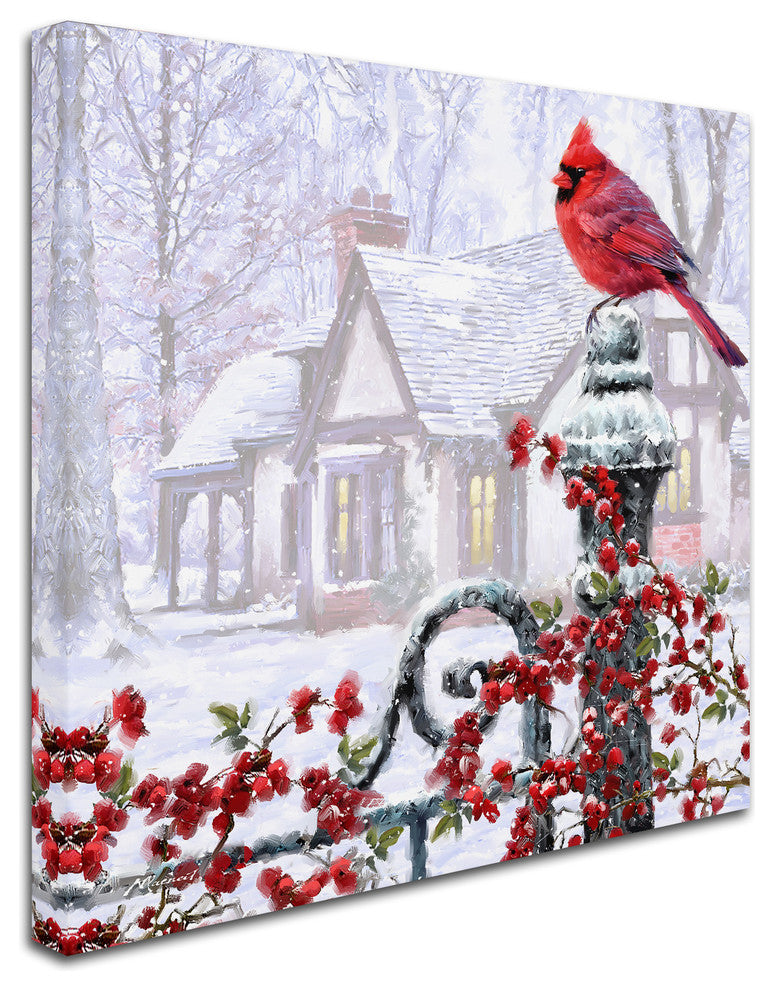 The Macneil Studio 'Cardinal on Gatepost' Canvas Art, 35" x 35"