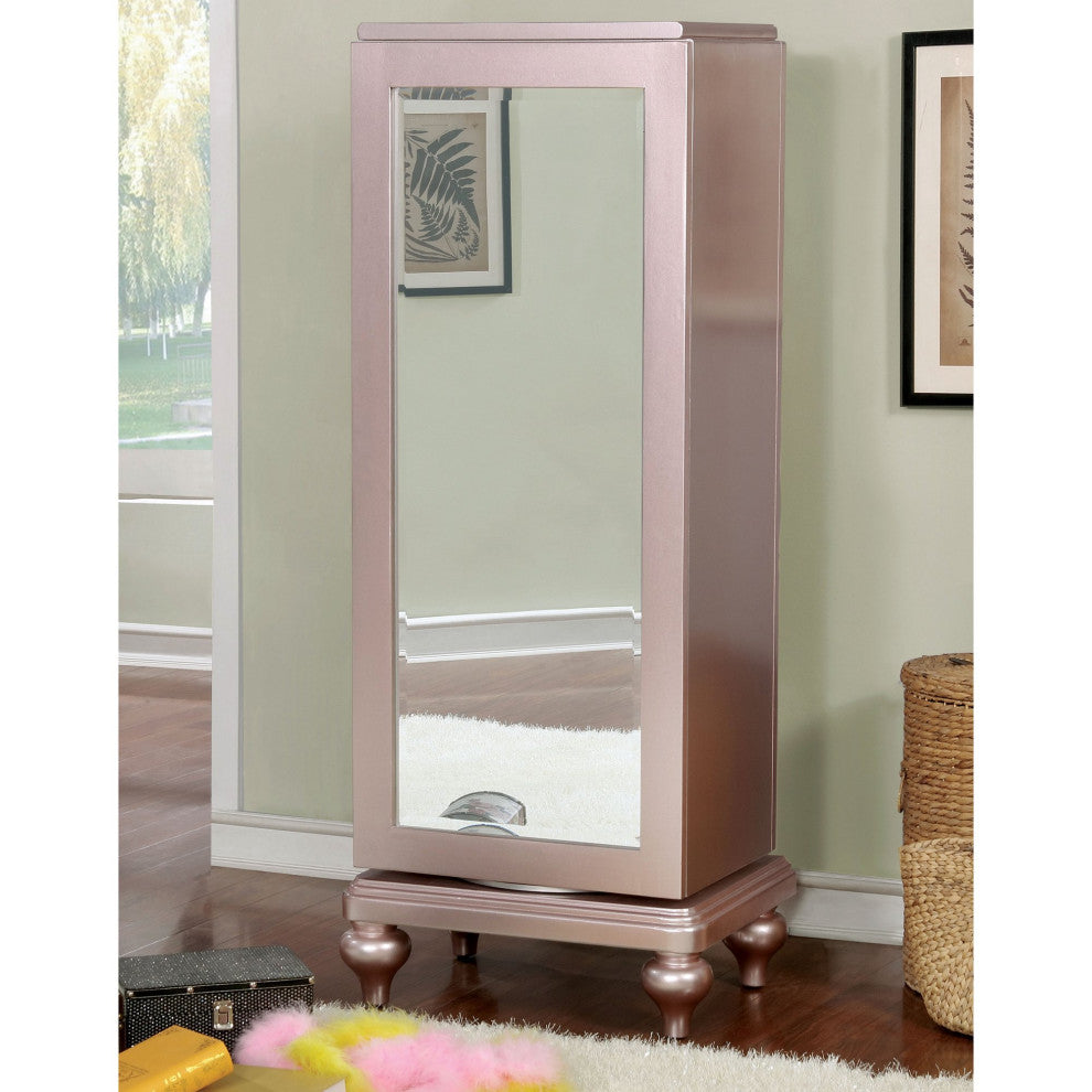 Transitional Dresser, Unique Mirrored Design With Swiveling Function, Rose Gold