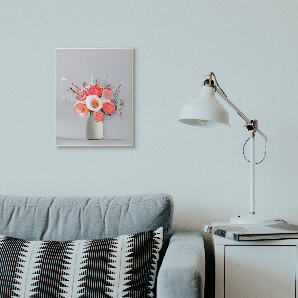 Flower Vase Pink Grey Painting, 13"x19"