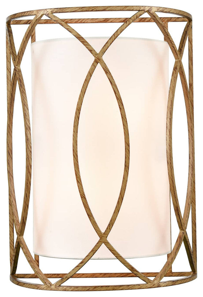 2-Light Vanity Modern Brass Metal Wall Sconce With Fabric Shade