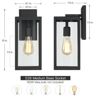 15"H Outdoor Black Modern Wall Lantern Sconce Light