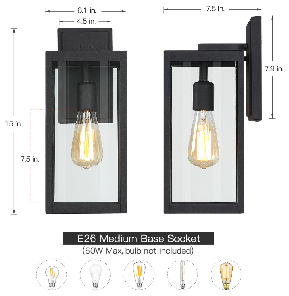 15"H Outdoor Black Modern Wall Lantern Sconce Light