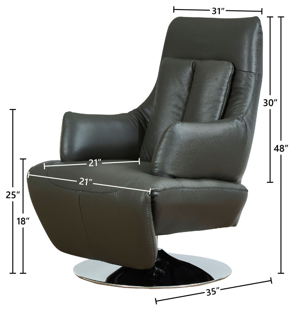 Vegas Modern Top Grain Leather Ergonomic 2-Motor Powered Recliner, Gray/Silver