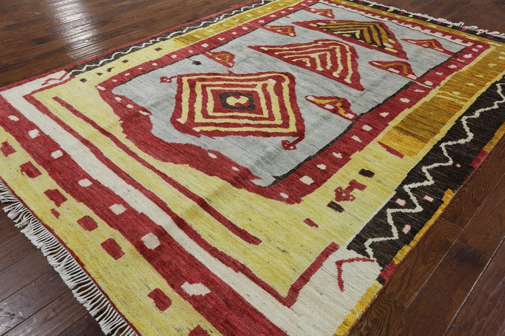 Tribal Blue & Multicolor 8'x11' Tullu Hand Knotted Worsted Wool Area Rug H8850
