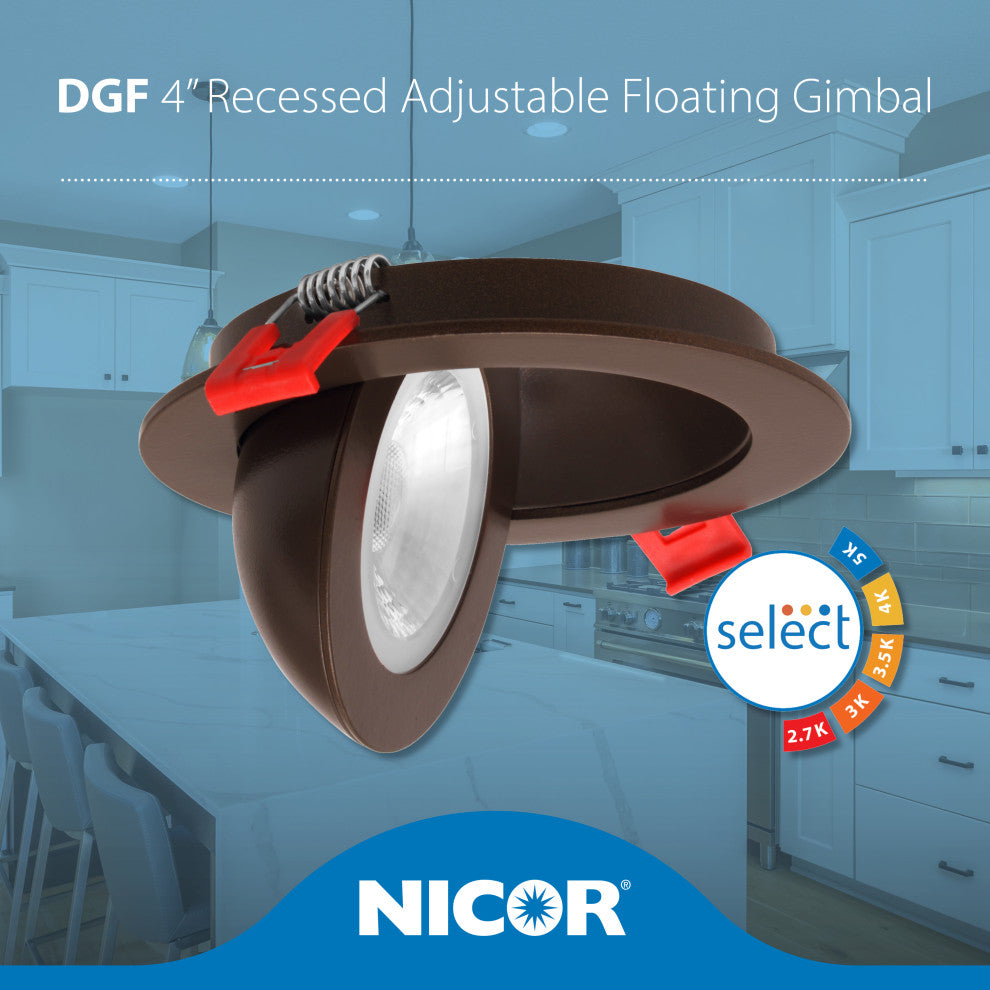 DGF 4" Selectable Canless Floating Gimbal LED Recessed Downlight, Oil-Rubbed