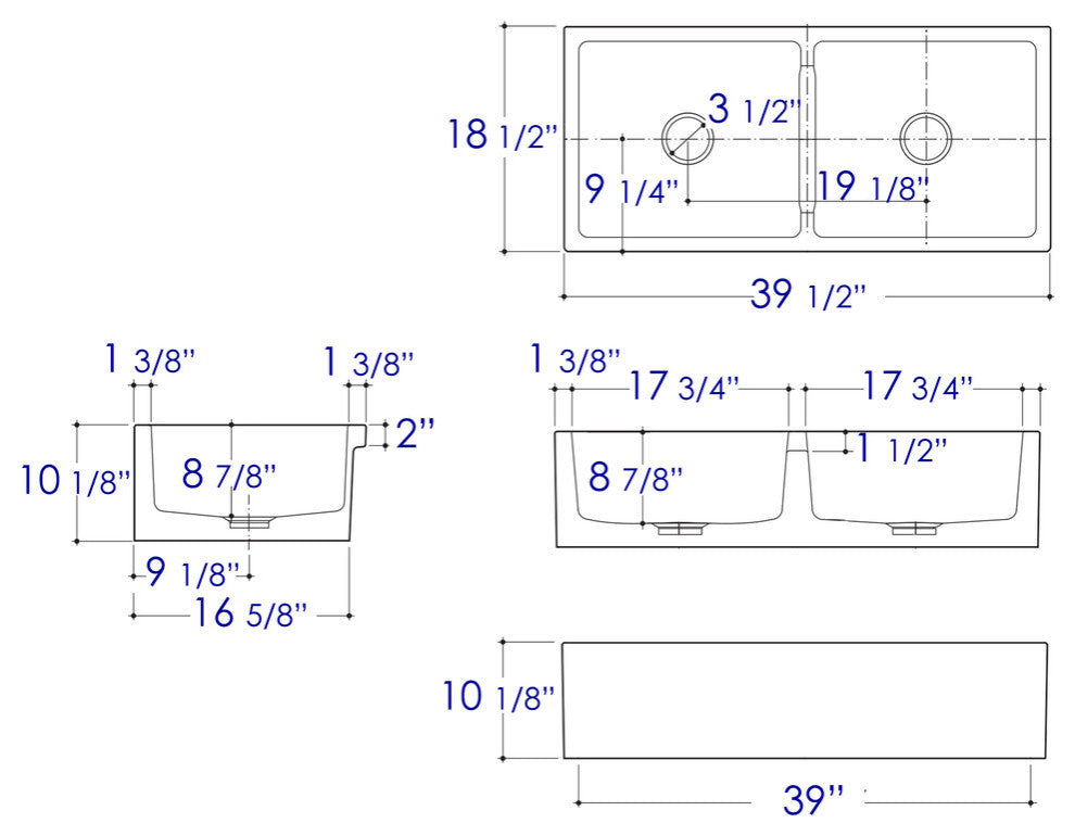 Ab3918-B 39" Biscuit Smooth Thick Wall Fireclay Double Bowl Farm Sink