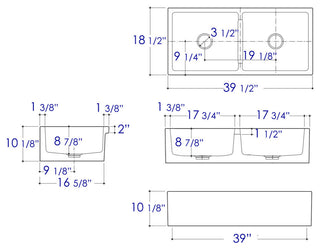 Ab3918-B 39" Biscuit Smooth Thick Wall Fireclay Double Bowl Farm Sink
