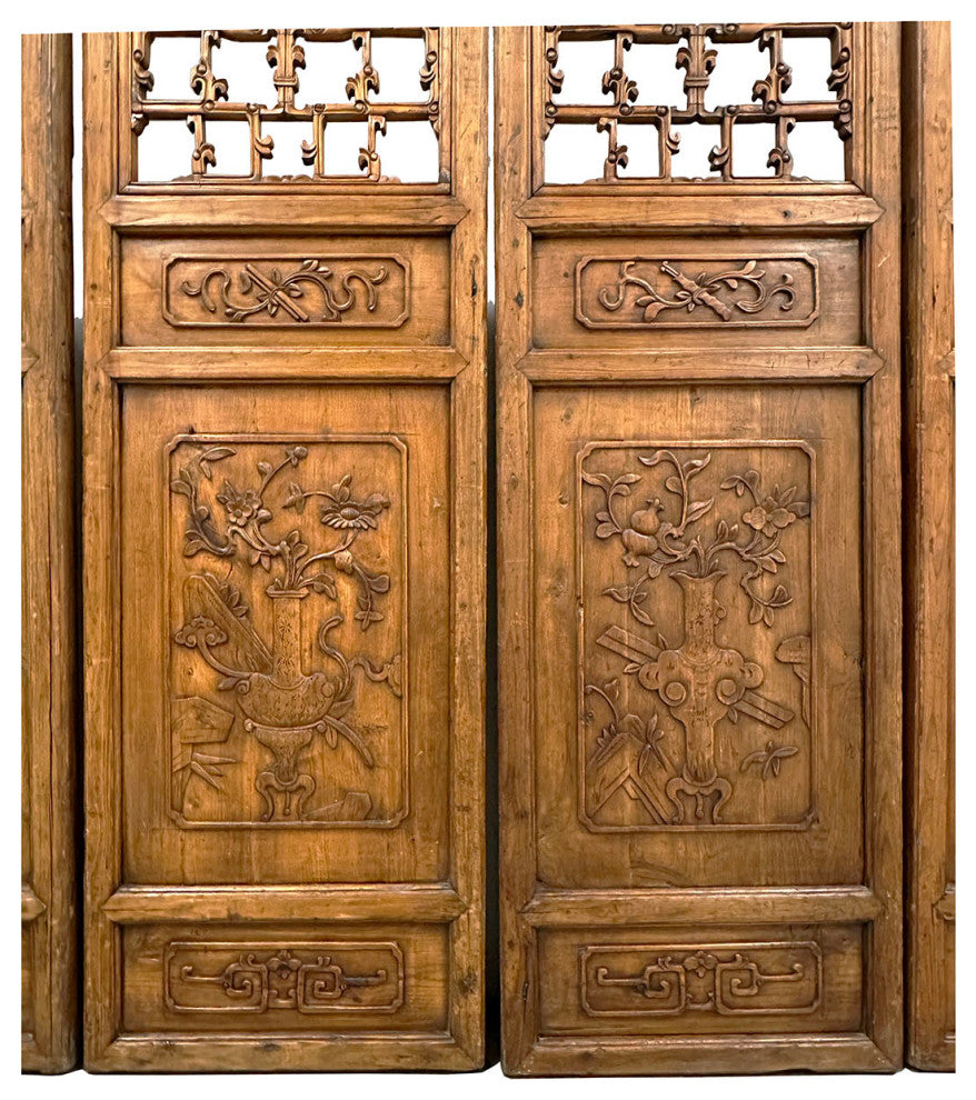 Consigned Antique Chinese Hand Carved 6 Panels Wooden Screen/Room Divider