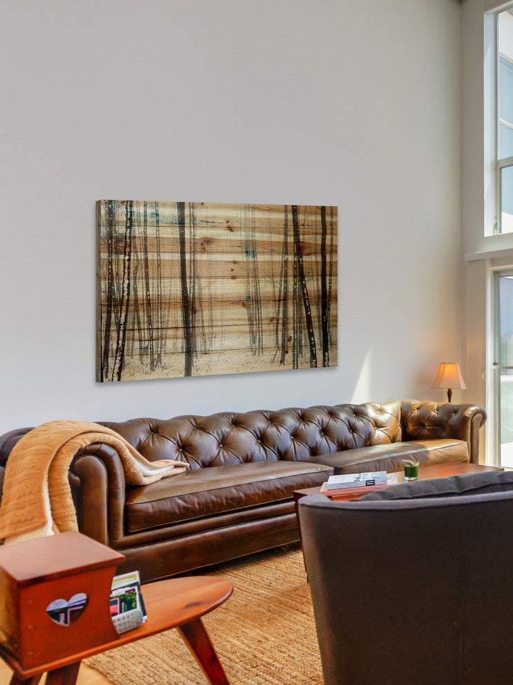 "Thin Trees" Painting Print on Natural Pine Wood, 60"x40"