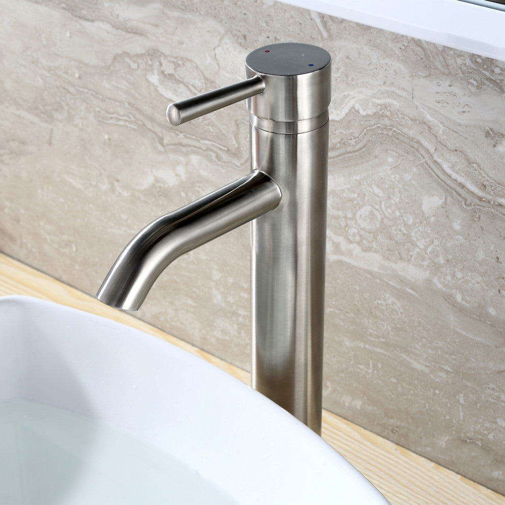 Luxier BSH03-T Single Hole Vessel Bathroom Faucet with Drain, Brushed Nickel