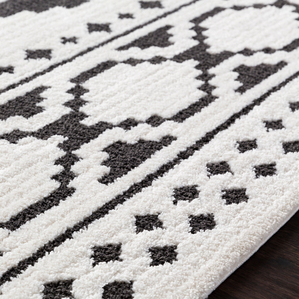 Moroccan Shag Bohemian Global Black, Charcoal Area Rug, 7'10"x10'3"