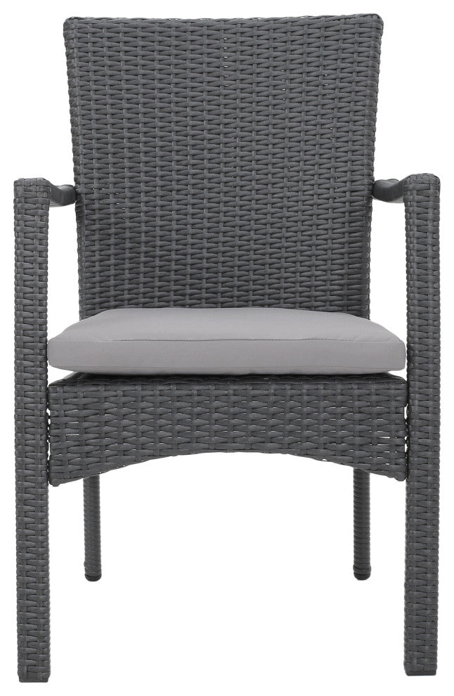 GDF Studio Tigua Outdoor Gray Wicker Dining Chair With Cushions, Set of 2