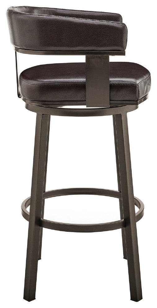Benzara BM271146 Swivel Counter Barstool, Curved Open Back/Metal Legs, Brown