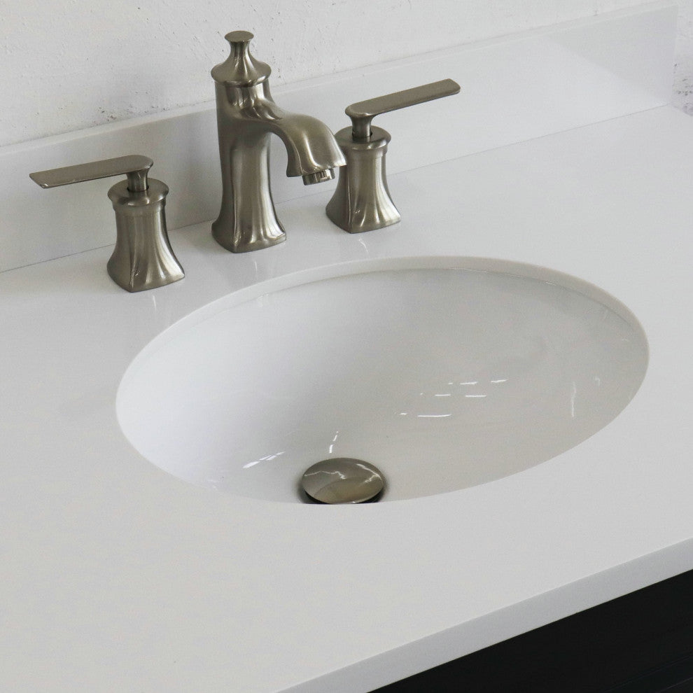 37" Single Sink Vanity, Dark Gray Finish With White Engineered Stone Top