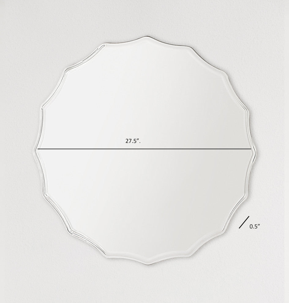 27 in. Single Round Ridge Frameless Wall Mirror with Engraved Edge