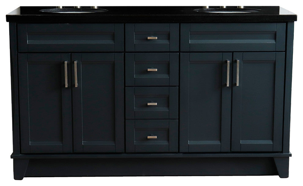 61" Double Sink Vanity, Dark Gray Finish And Black Galaxy Granite